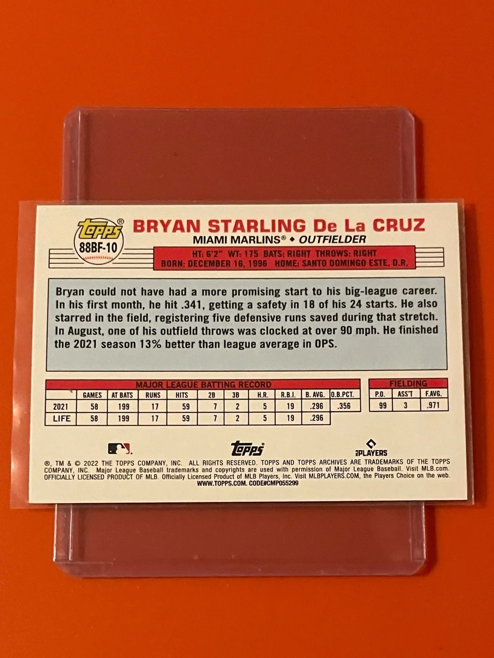 Bryan DeLaCruz #88BF-10 [Rookie] 2022 Topps Archives ‘88 Big Foil Baseball Card